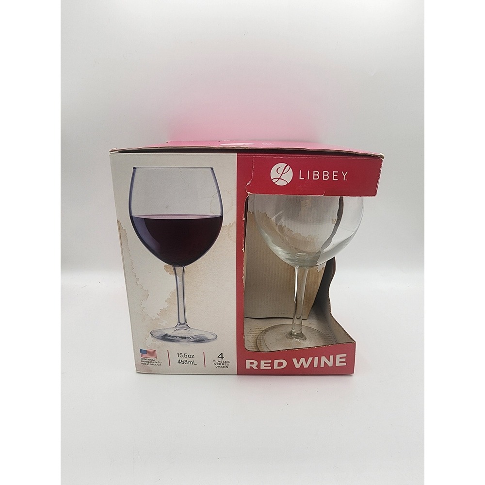 Libbey Red Wine Glass Set Clear Stemware 15.5oz 4 Piece Set